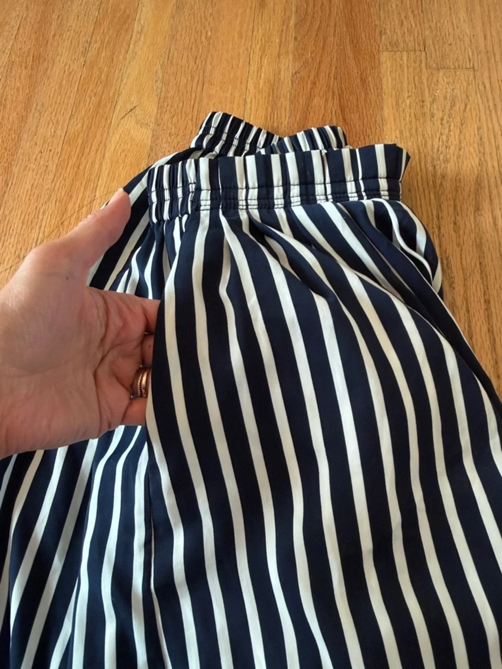 J. Crew Navy and White Vertical Stripe A-Line Skirt